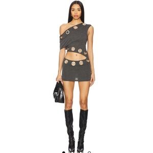 Asymmetric Eyelet Dress in Dark Grey